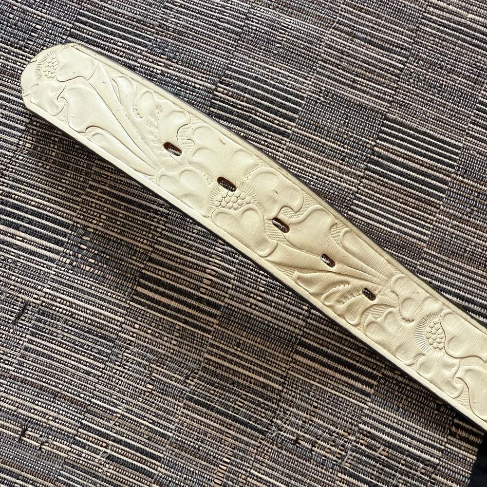 Justin‎ Ivory Leather Belt Cowgirl Boots Buckle Top Grain Cowhide Sz 28 31”
